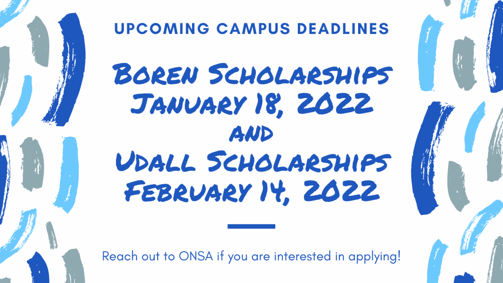 Upcoming Scholarship Campus Deadline on January 18 for Boren Scholarships and February 14 for Udall Scholarships